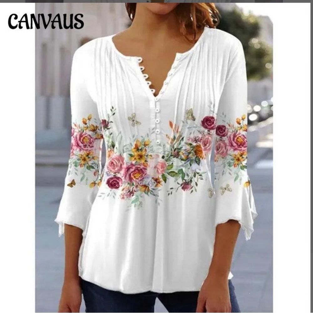 Spring/summer Women’s Floral Print V-neck Short Sleeve size L